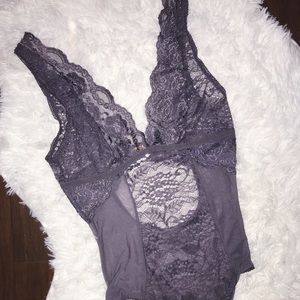 grey blue lace one piece